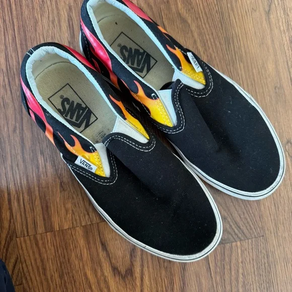 Vans Black Slip-Ons with Red and Yellow Flame Pattern - Picture 3 of 7